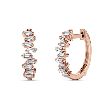 Baguette Zig Zag Hoop Earring Cubic Zirconia Rose Tone 925 Sterling Silver Wholesale